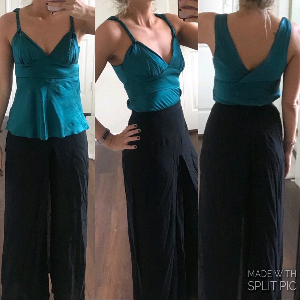 Trina Turk teal silk twisty strap top